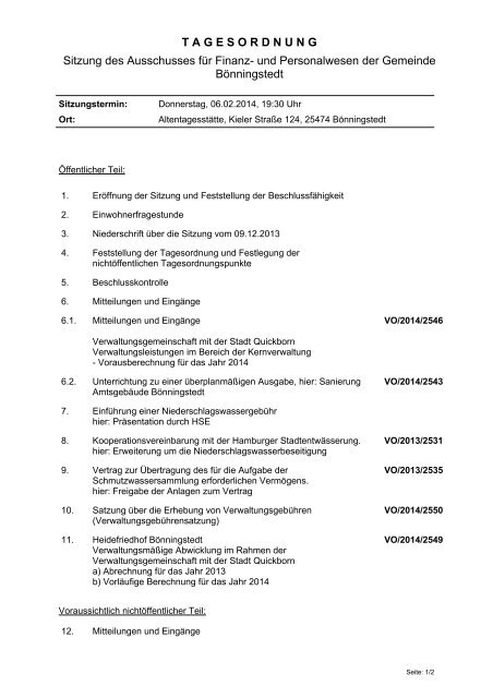 Tagesordnung Finanzausschuss (06.02.2014)