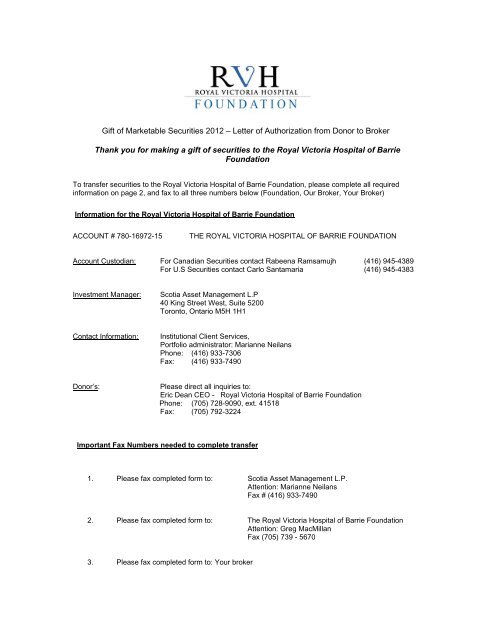 Gift Of Marketable Securities 12 A A A Letter Of Authorization From