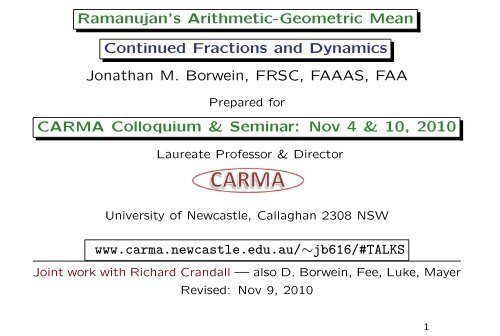 Ramanujan's Arithmetic-Geometric Mean Continued Fractions and ...