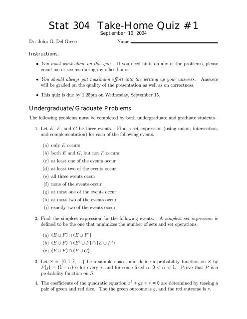 Stat 304 Take-Home Quiz #1