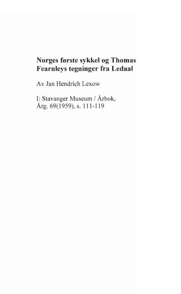 Norges fÃ¸rste sykkel og Thomas Fearnleys tegninger fra Ledaal