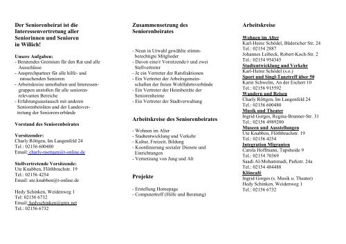 Flyer des Seniorenbeirates - Stadt Willich