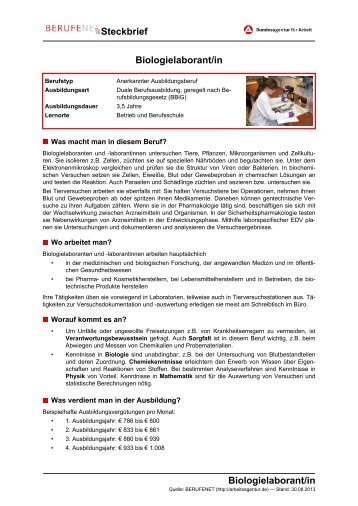 Biologielaborant/in Steckbrief Biologielaborant/in - BERUFEnet