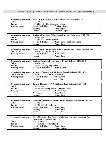 Community Pharmacy Palliative Care Network, NHS Lothian ...