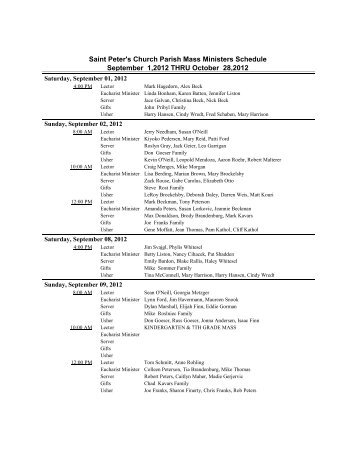 September / October 2012 Schedule - Saint Peters Catholic Church