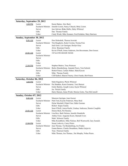 September / October 2012 Schedule - Saint Peters Catholic Church