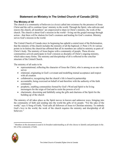 Statement on Ministry in the United Church of Canada (2012)