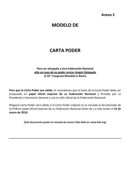 Anexo 2 MODELO DE CARTA PODER - FIVB
