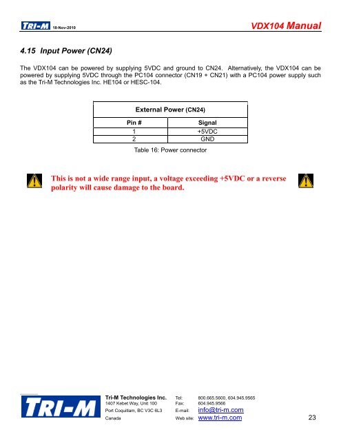 VDX104 Manual - Tri-M Systems Inc.