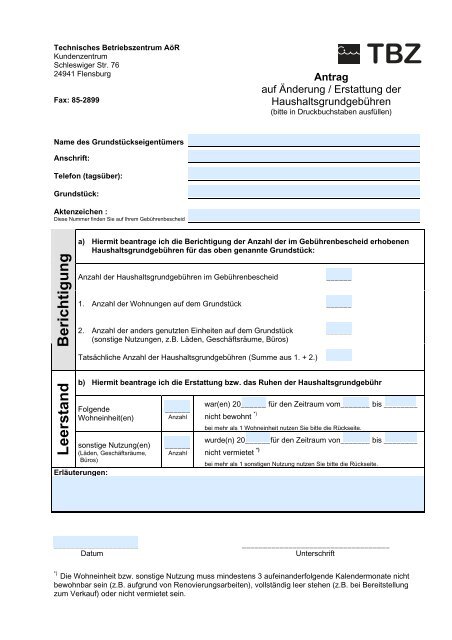 Antrag auf Ãnderung / Erstattung der ... - TBZ Flensburg