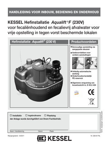 KESSEL Hefinstallatie Aqualift€F (230V) voor ... - Kessel Design