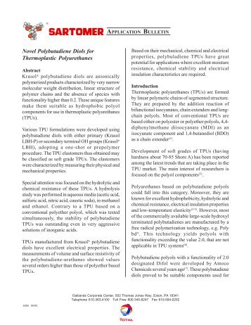 Novel Polybutadiene Diols for Thermoplastic Polyurethanes - Pu2Pu