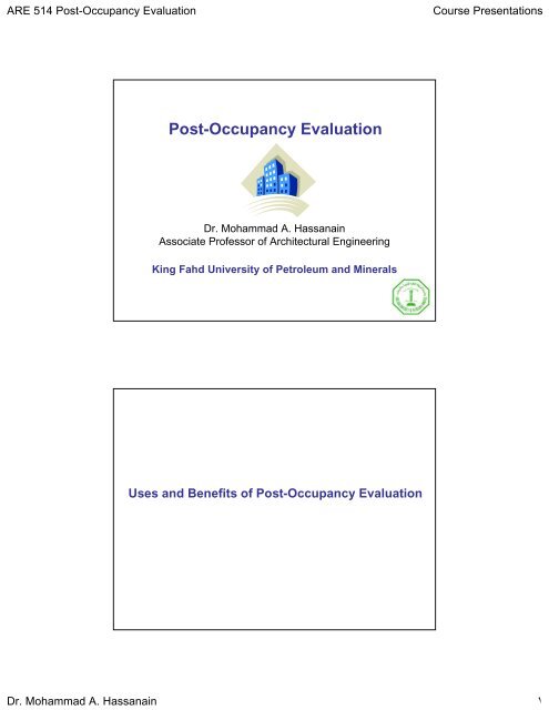 Post-Occupancy Evaluation - KFUPM Open Courseware - King Fahd ...