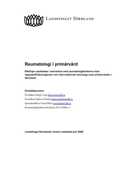 Reumatologi i primÃ¤rvÃ¥rd - Landstinget SÃ¶rmland