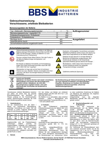 verschlossene Batterien - BBS Industriebatterien