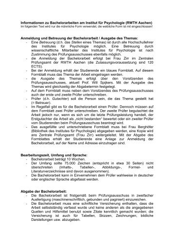 Betreuung der Bachelorarbeit / Ausgabe des Themas: - Institut fÃ¼r ...