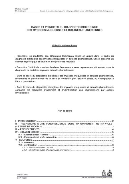 Bases Et Principes Du Diagnostic Biologique Des Mycoses