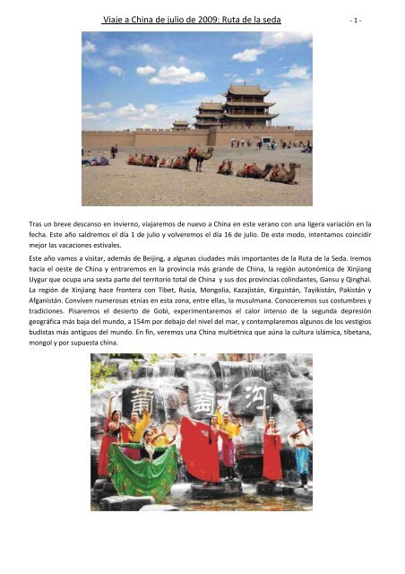 Viaje a China de julio de 2009: Ruta de la seda - Tu patrocinio