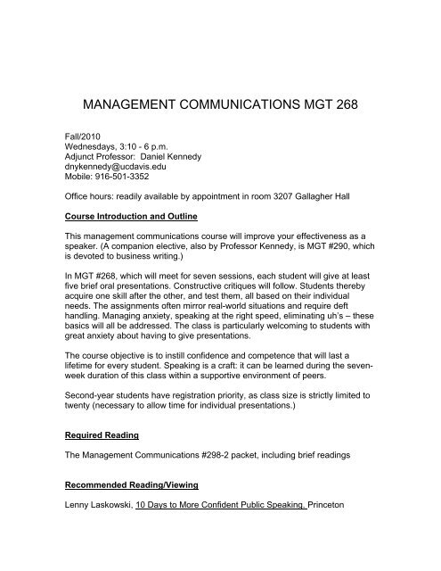 MANAGEMENT COMMUNICATIONS MGT 268 - Students - UC Davis