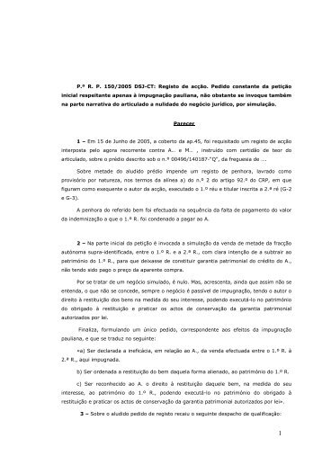 P.Âº R. P. 150/2005 DSJ-CT: Registo de acÃ§Ã£o. Pedido constante da ...