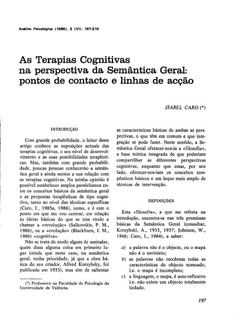 As Terapias Cognitivas na perspectiva da SemÃƒÂ¢ntica Geral: nontos ...