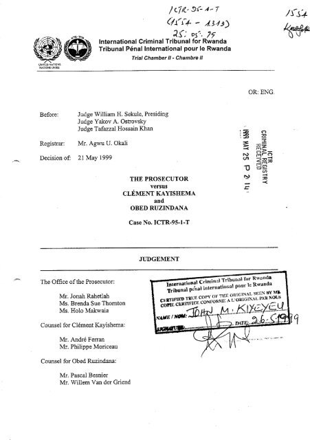 Case No. ICTR-95-1-T - International Criminal Tribunal for Rwanda
