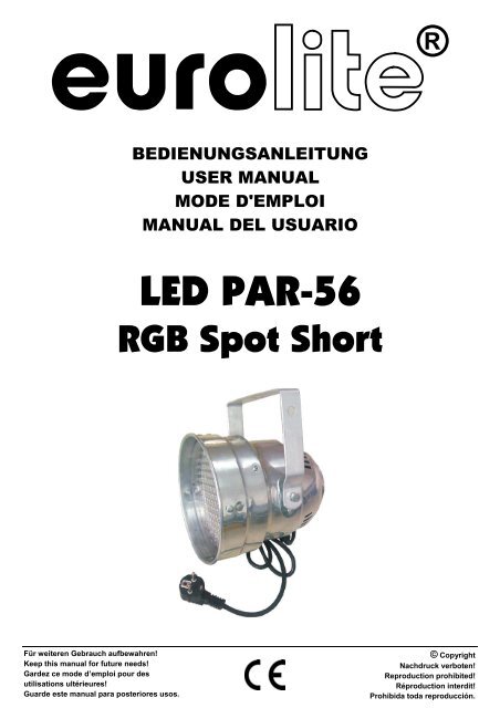 EUROLITE LED PAR-56 RGB Spot User Manual - Ljudia