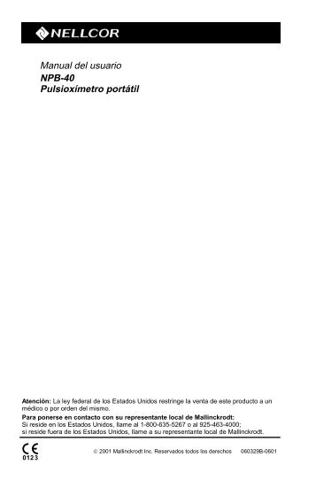 Manual del usuario NPB-40 PulsioxÃƒÂ­metro portÃƒÂ¡til