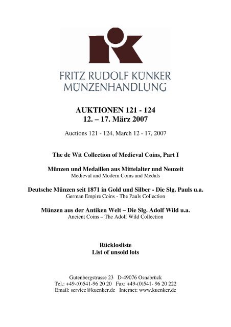 AUKTIONEN 121 - 124 12. – 17. März 2007 - Fritz Rudolf Künker