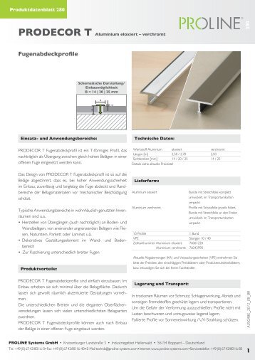Produktdatenblatt 280 PRODECOR T Aluminium - Proline Systems