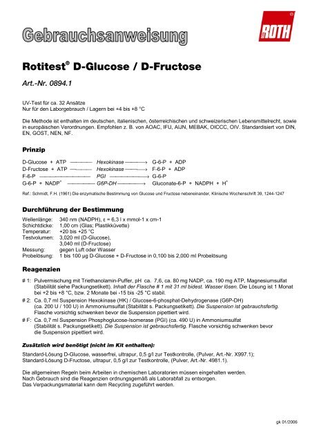 Rotitest D-Glucose / D-Fructose - bei Carl Roth