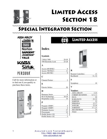 Limited Access Section 18 - Assured Locksmith Tool and Supply