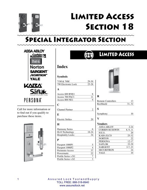 Limited Access Section 18 - Assured Locksmith Tool and Supply