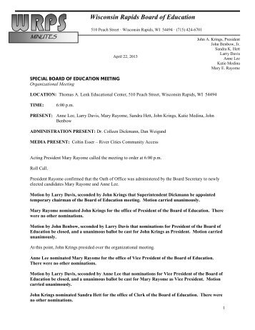 Minutes for Board Organizational Meeting of 4-22-13 - Wisconsin ...