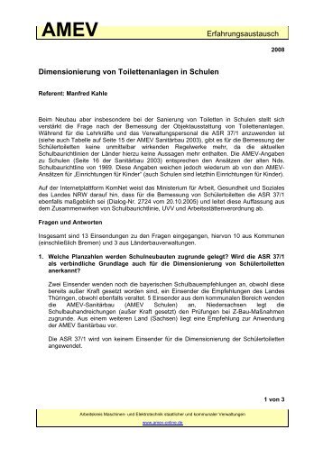 Dimensionierung von Toilettenanlagen in Schulen - Arbeitskreis ...