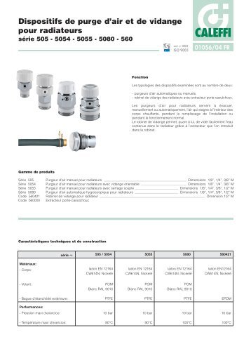 Dispositifs de purge d'air et de vidange pour radiateurs - Caleffi