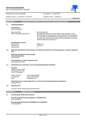 Sicherheitsdatenblatt Diisononylphthalat - SysKem Chemiehandel ...