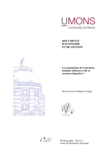 Working paper 2011-13a - Chgt entr. de Colot et Croquet