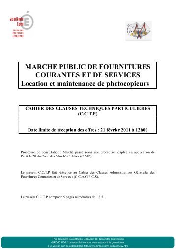 MARCHE PUBLIC DE FOURNITURES COURANTES ET DE ...