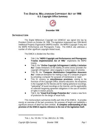 digital millennium act A background-regulation of devices and services one of the most salient features of the digital millennium copy- right act is that it serves several masters. digital millennium act A background-regulation of devices and services one of the most salient features of the digital millennium copy- right act is that it serves several masters.