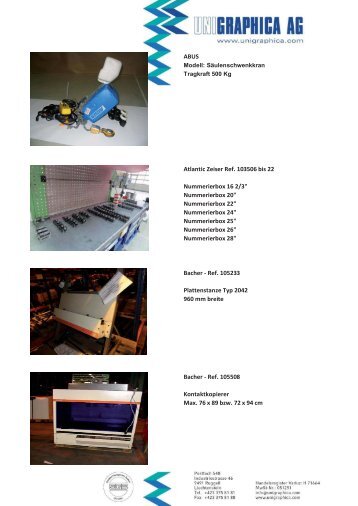 Lagerliste Ersatzteile - Unigraphica