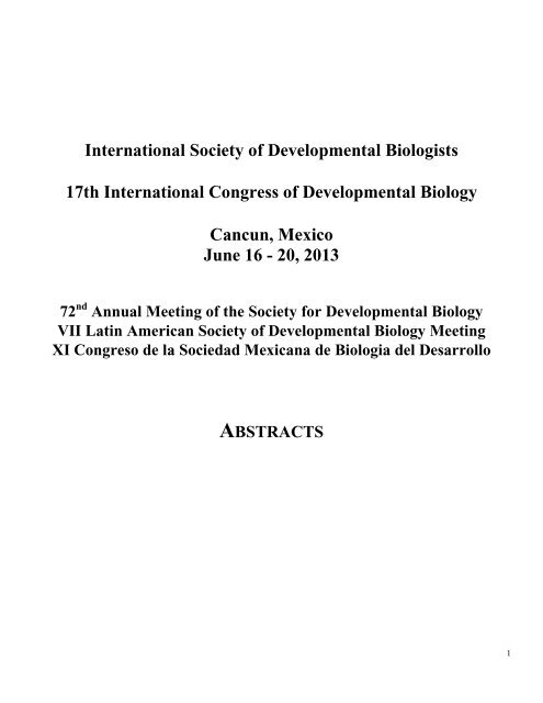 Congress Abstracts - Society for Developmental Biology