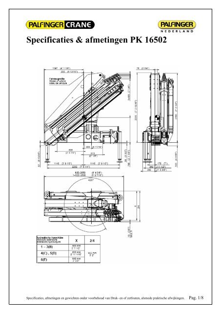 bijlage: Specificaties & afmetingen PK 16502 - Palfinger