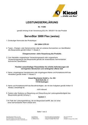 LEISTUNGSERKLÄRUNG ServoStar 3000 Flex (weiss) - Kiesel