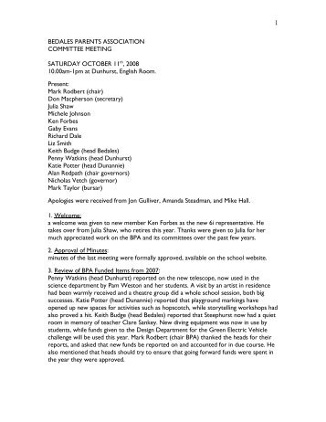 BPA Committee Minutes of Meeting 11 October ... - Bedales Schools