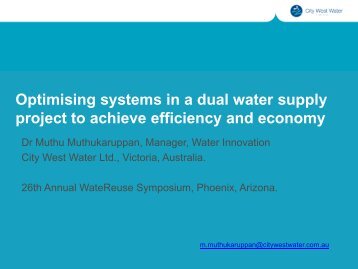 Optimization of Recycled Water Supply to the West Werribee Dual ...