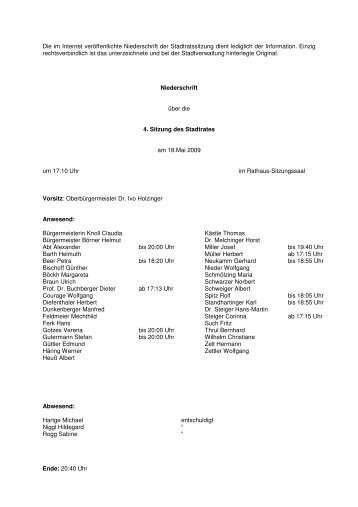 Die im Internet verÃ¶ffentlichte Niederschrift der ... - Stadt Memmingen