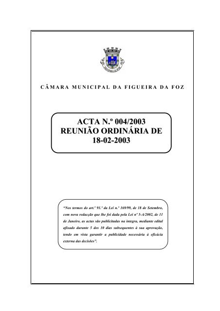 ACTA N.Ã‚Âº 004/2003 REUNIÃƒÂƒO ORDINÃƒÂRIA DE 18-02-2003