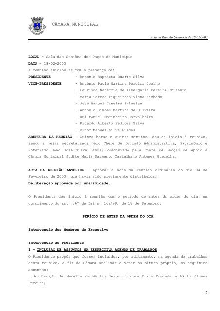 ACTA N.Ã‚Âº 004/2003 REUNIÃƒÂƒO ORDINÃƒÂRIA DE 18-02-2003