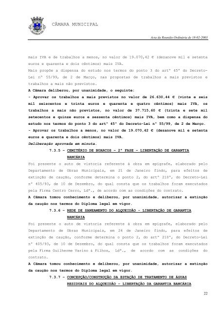 ACTA N.Ã‚Âº 004/2003 REUNIÃƒÂƒO ORDINÃƒÂRIA DE 18-02-2003